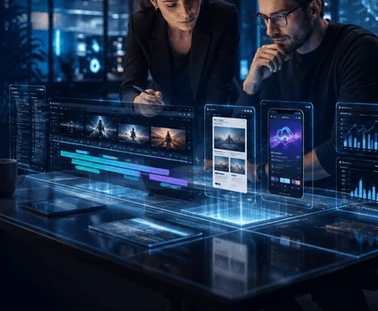 AI video production timeline and editing workspace