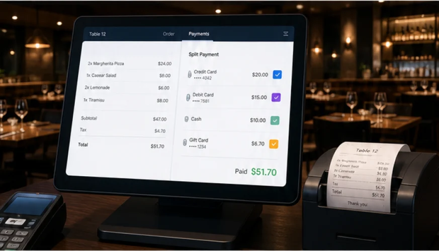 Restaurant POS splitting one table bill across several payment methods