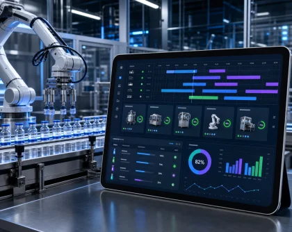 Production planning dashboard monitoring pharmaceutical manufacturing batches and machinery