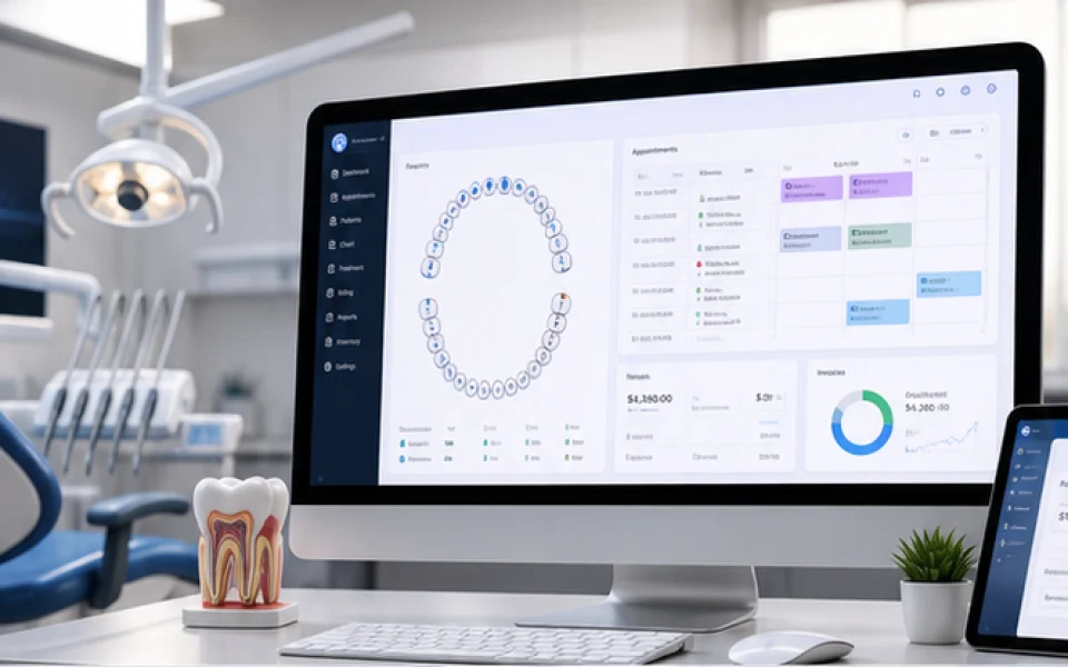 Dental clinic management software showing the day's appointment queue across branches
